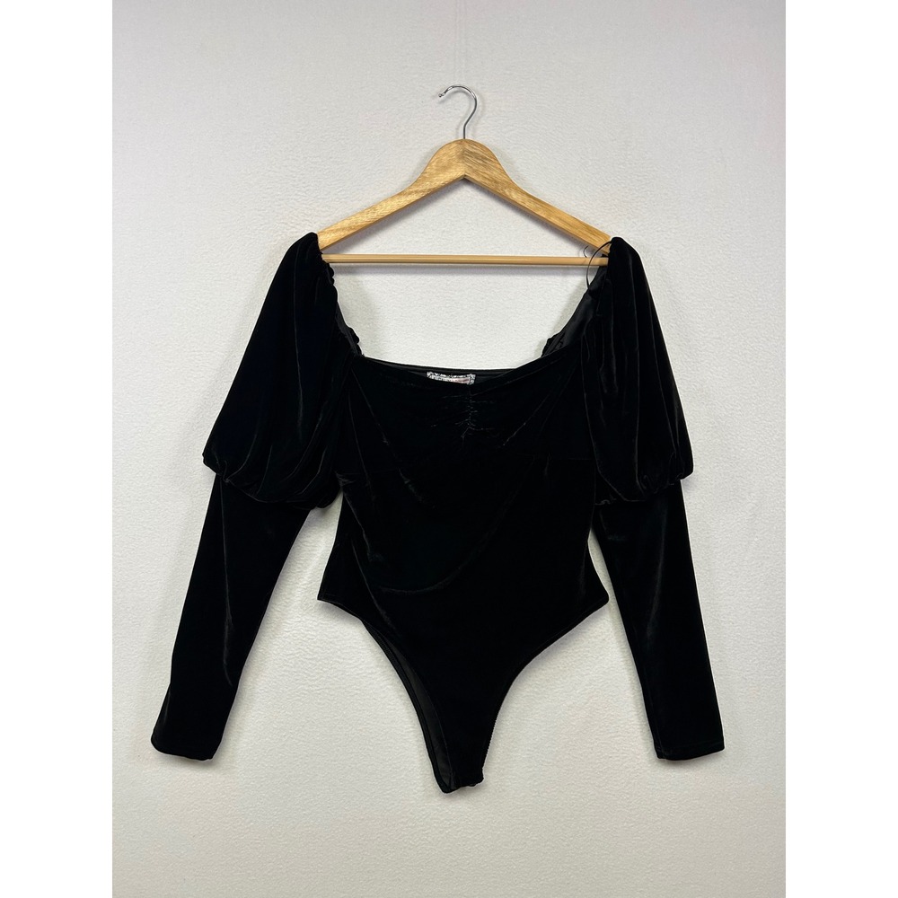 A. Calin by Flying Tomato Goth Romantic Womens Large Black Velvet Puff Bodysuit